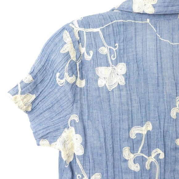 Soft Surroundings Pleated Floral Top Womens XS Embroidered Cotton Blend Chambray - Picture 15 of 16